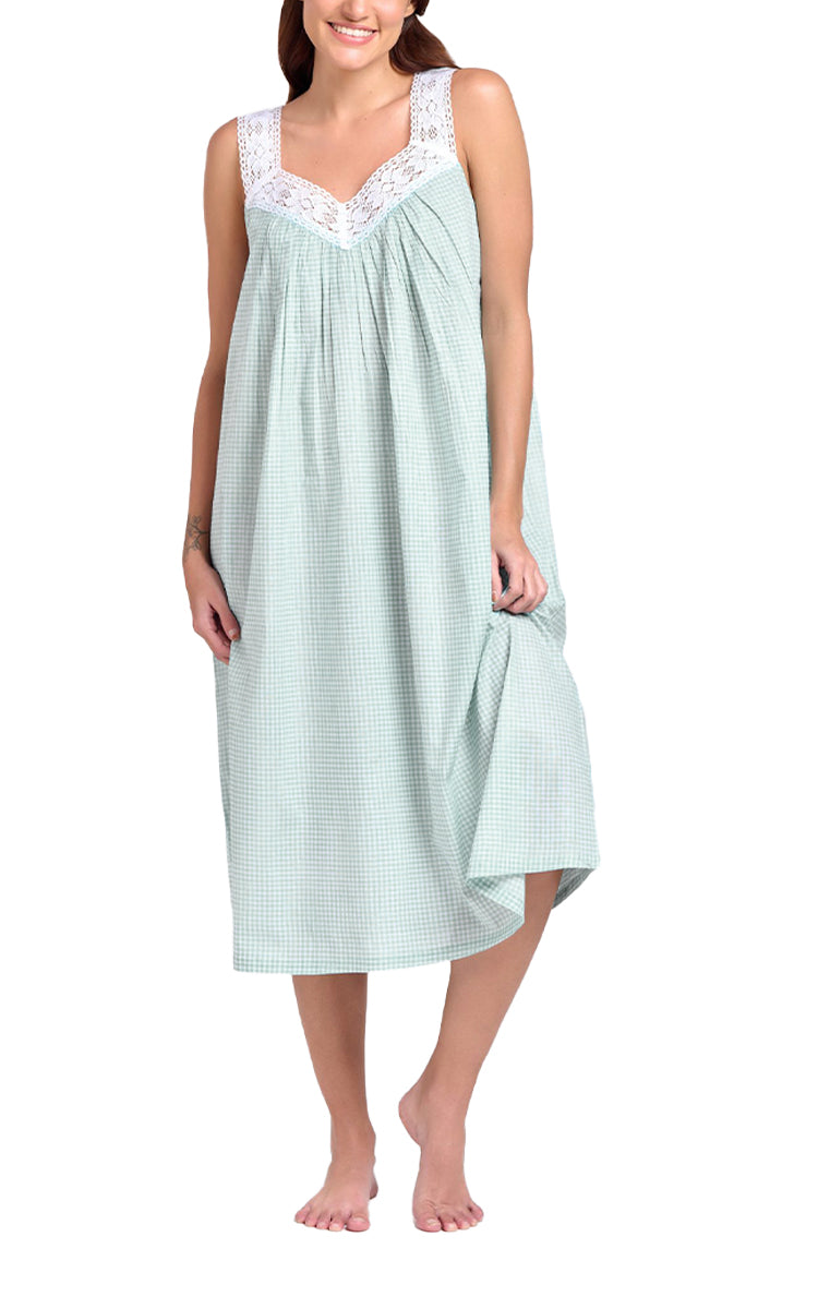 Great cotton summer nightie in gingham mint print for sale online and natureswear