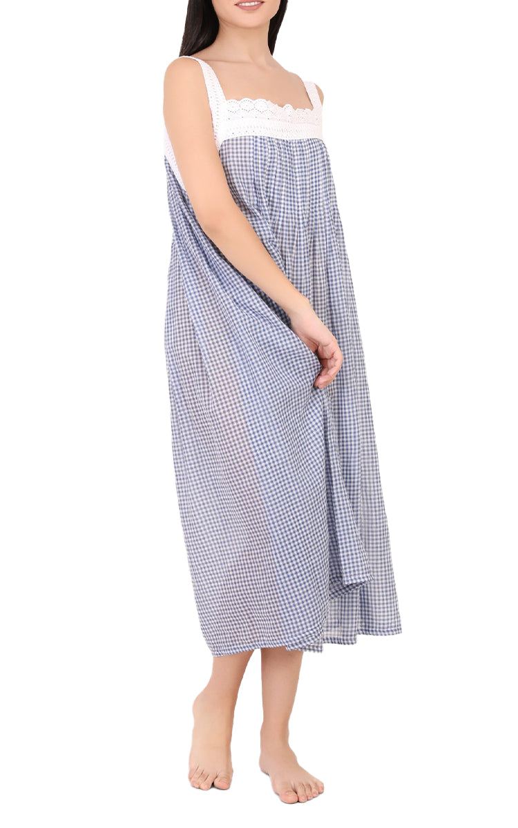 all cotton summer nightie in blue gingham print for sale at natureswear.com