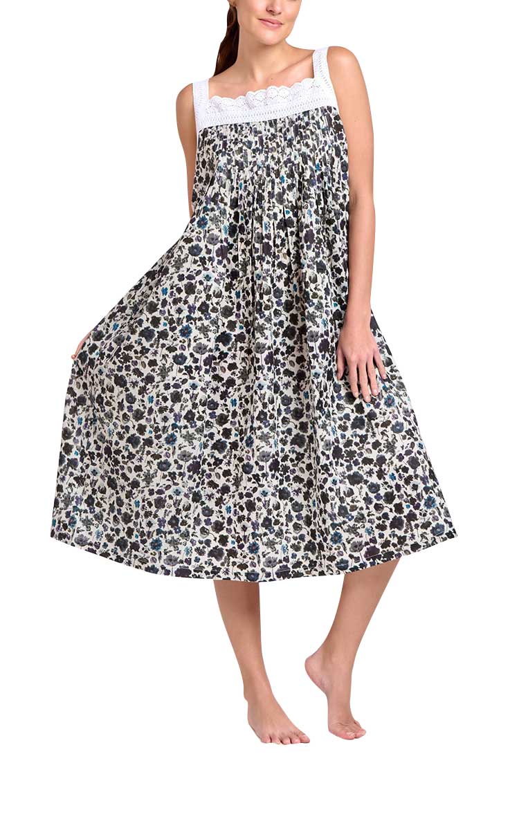 Arabella 100% Cotton Robe and Matching Nightie Set in Midnight Bloom MD-75K and MD-78K