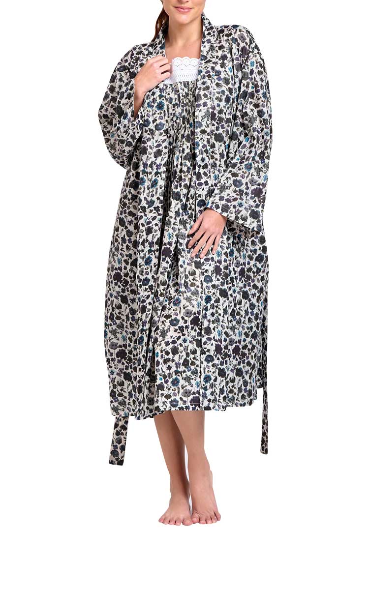 Arabella 100% Cotton Robe and Matching Nightie Set in Midnight Bloom MD-75K and MD-78K