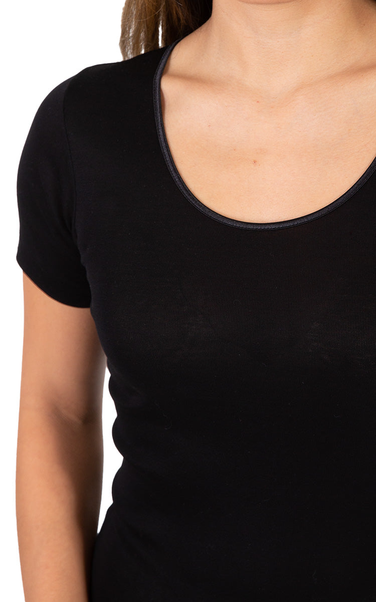Emmebivi 100% Filoscozia® Cotton Top with Short Sleeve in Black 13833