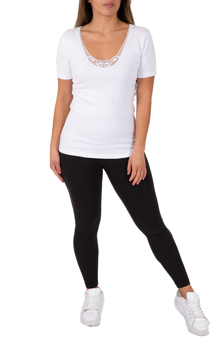 Emmebivi 100% Cotton Top with Short Sleeve Thermal in White 33013