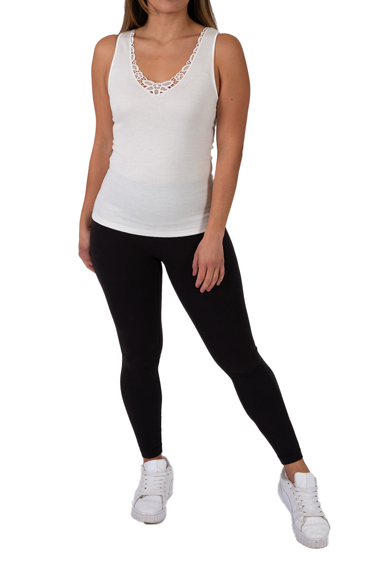 Emmebivi 40% Cotton 16% Wool Singlet with Lace in Ivory 26522