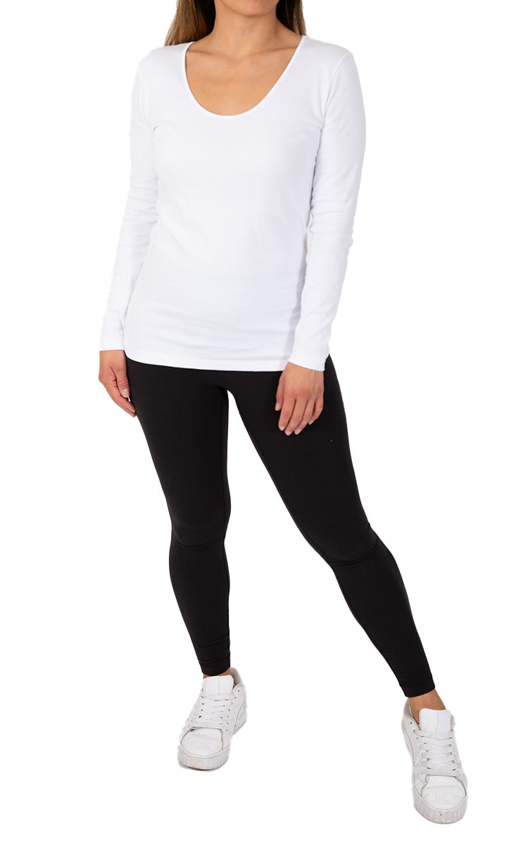 Emmebivi 100% Cotton Top with Long Sleeve Thermal in White 30814