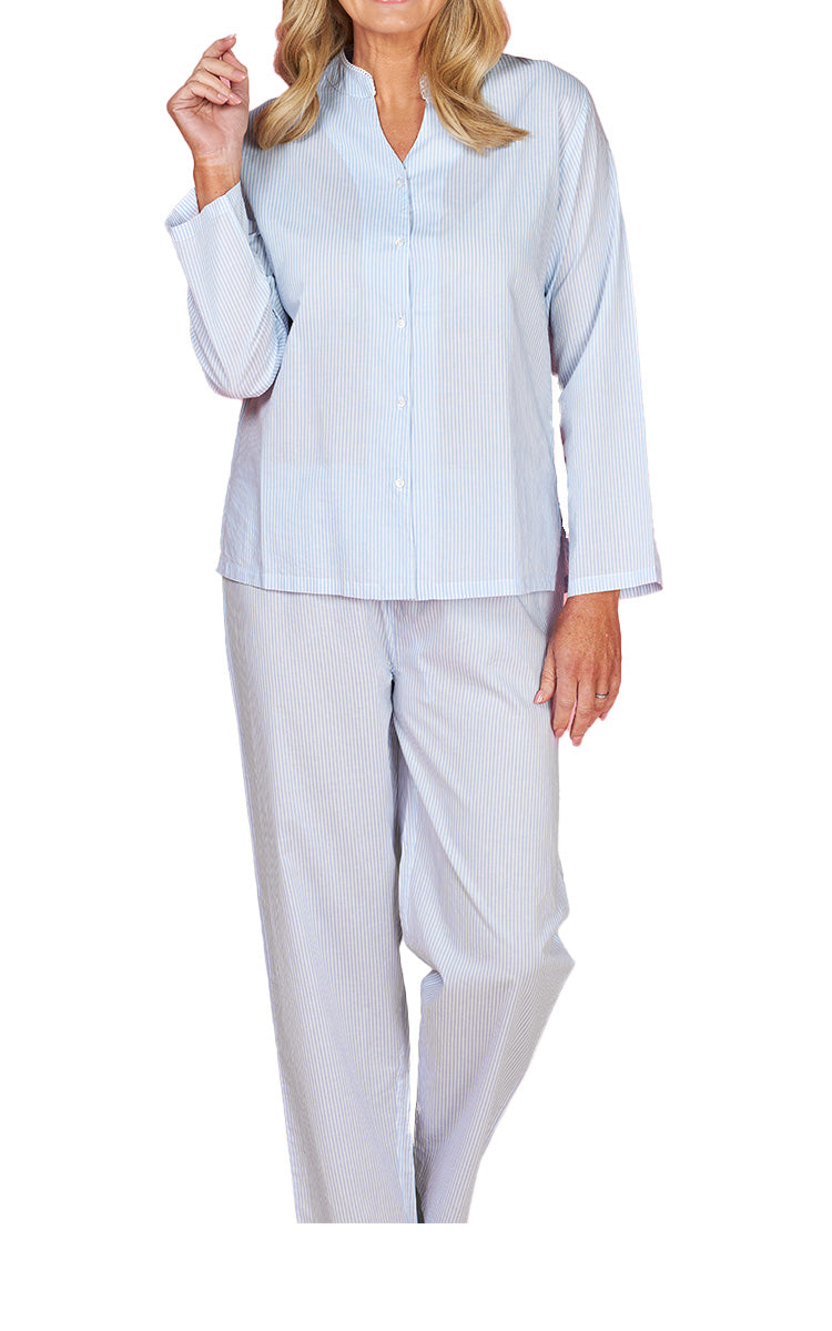 French Country 100% Cotton Pyjama with Long Sleeve in Blue Stripe FCC423