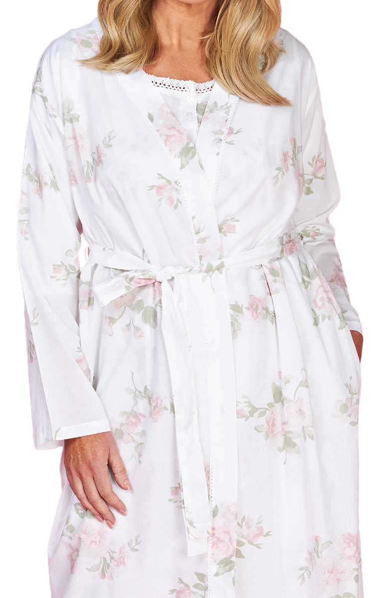 French Country 100% Cotton Robe with Long Sleeve in Wild Roses FCC433