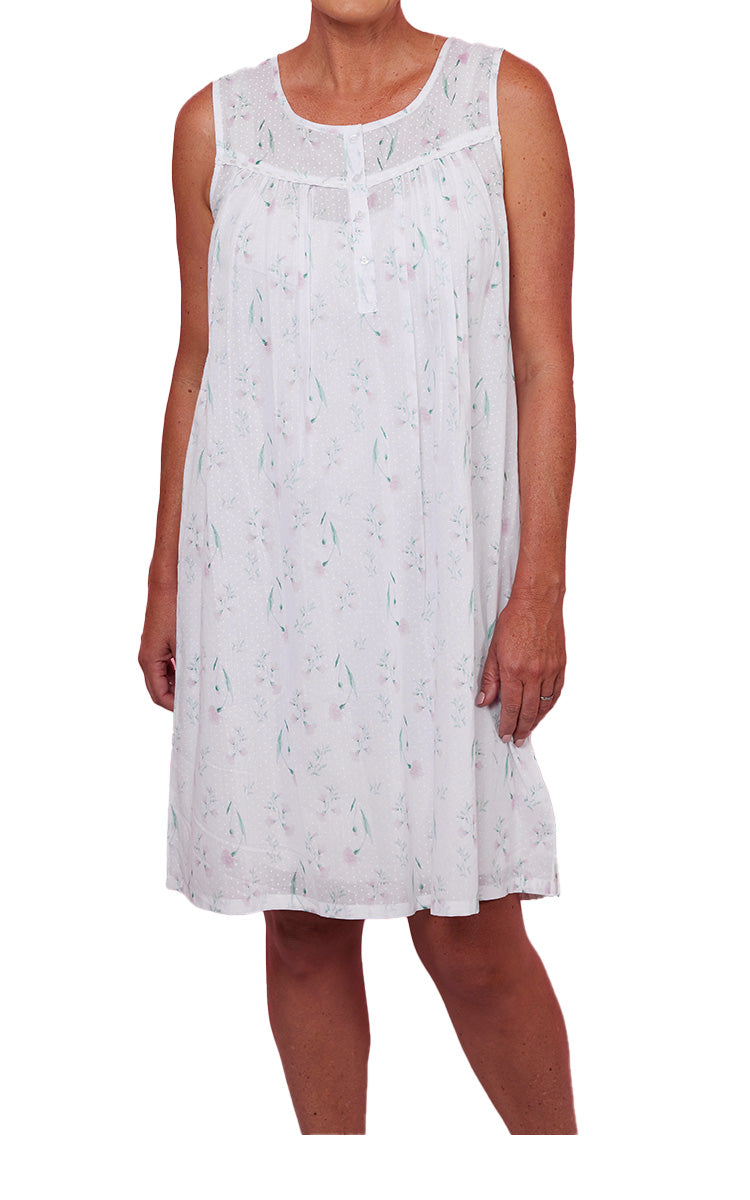 French Country 100% Cotton Nightgown Sleeveless in Pressed Flower FCD121