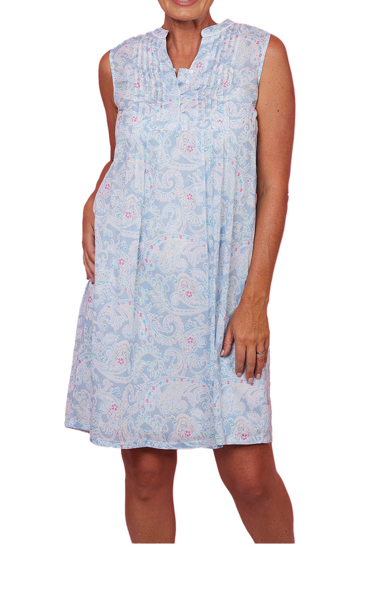 French Country 100% Cotton Nightgown Sleeveless in Vintage Paisley FCD170