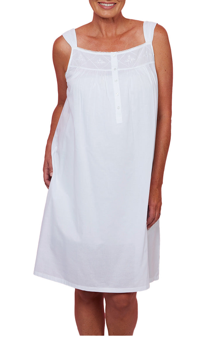 French Country 100% Cotton Nightgown Sleeveless in White FCD176