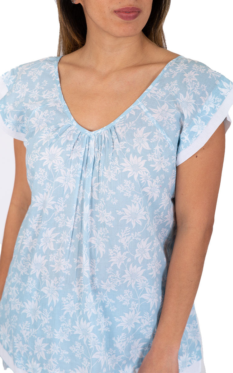 Woman wearing cotton summer pyjama from french country Australia