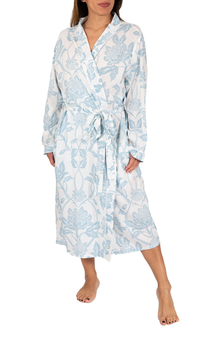Woman Wearing French Country Cotton Robe