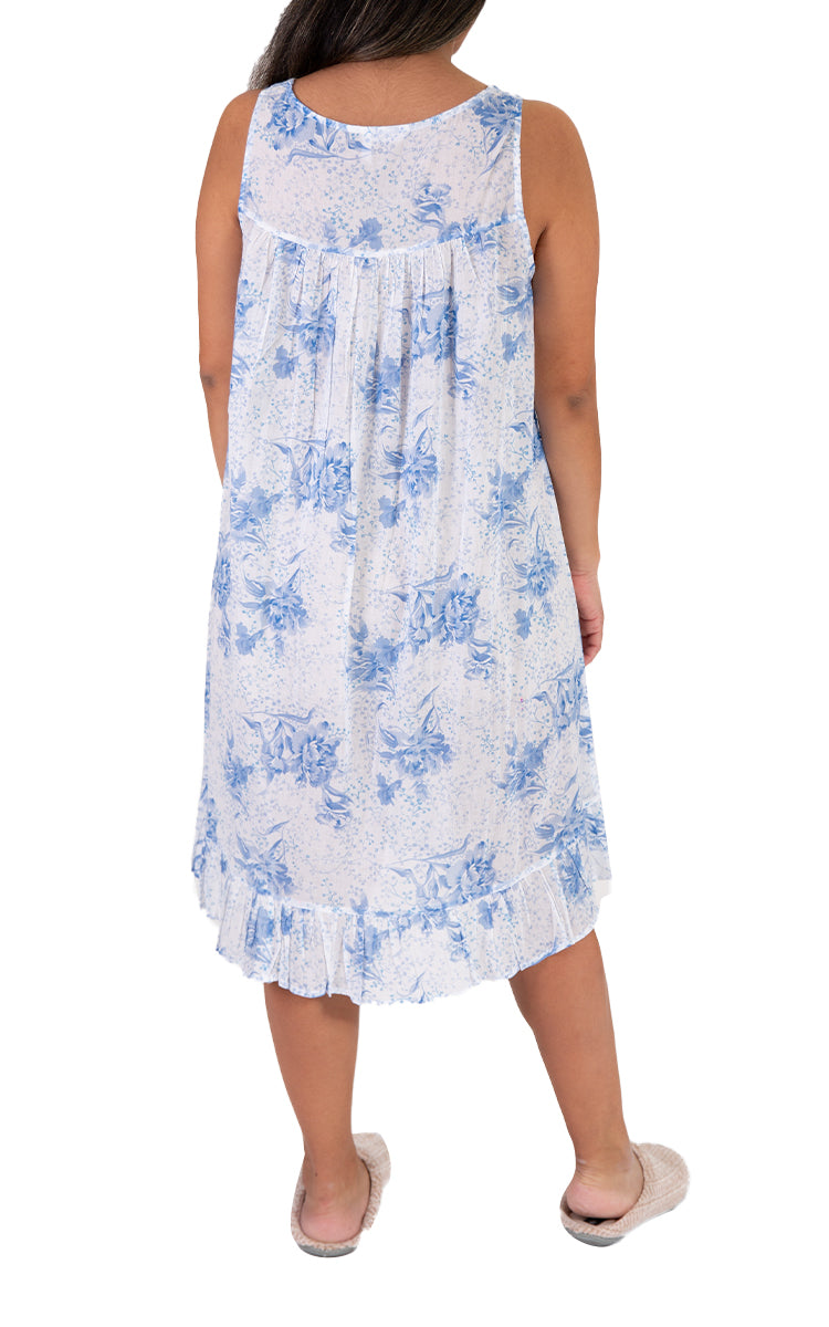 Womens summer cotton nightie with white with blue floral print perfect for summer Australia and New Zealand