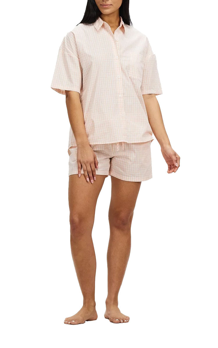 Woman wearing Gingerlilly Summer Pyjama in Gingham print