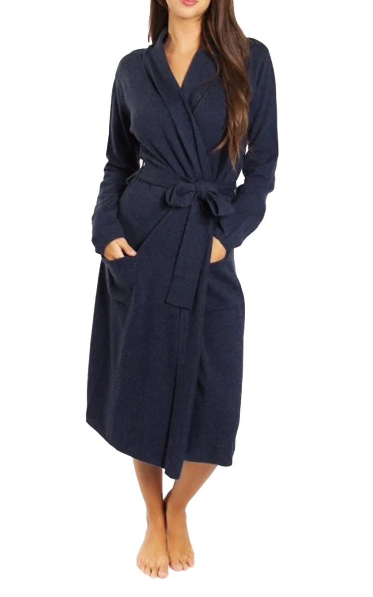 Love & Lustre 100% Cashmere Robe with Long Sleeve in Navy LL324