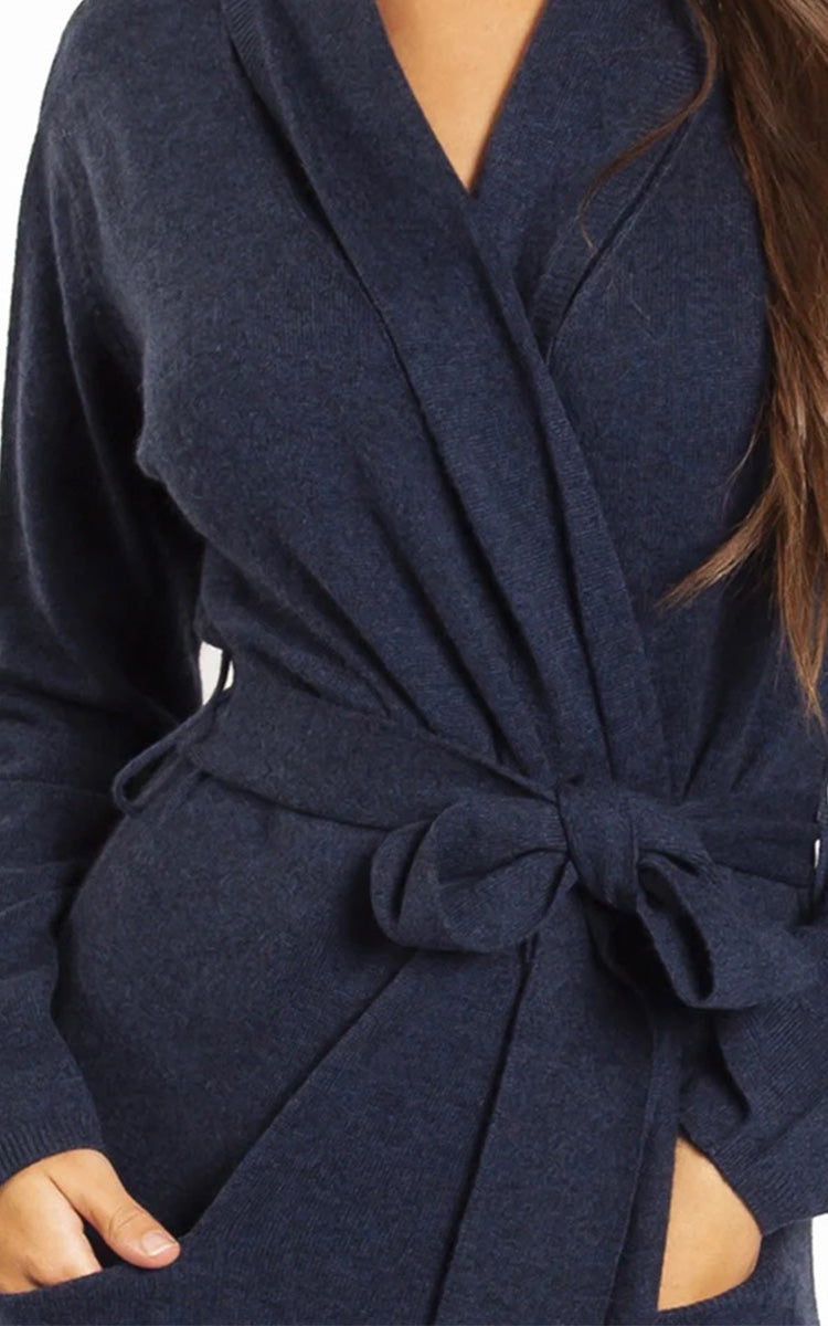Love & Lustre 100% Cashmere Robe with Long Sleeve in Navy LL324