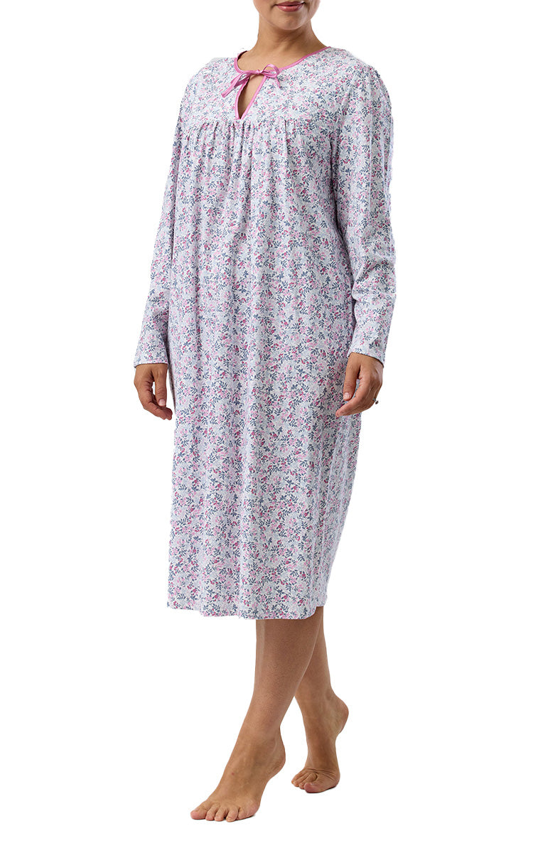 Schrank 100% Cotton Jersey Nightgown with Long Sleeve in Pink Flowerette print SK202F5