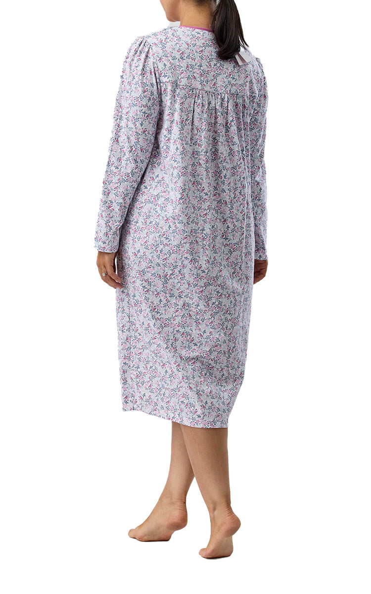 Schrank 100% Cotton Jersey Nightgown with Long Sleeve in Pink Flowerette print SK202F5
