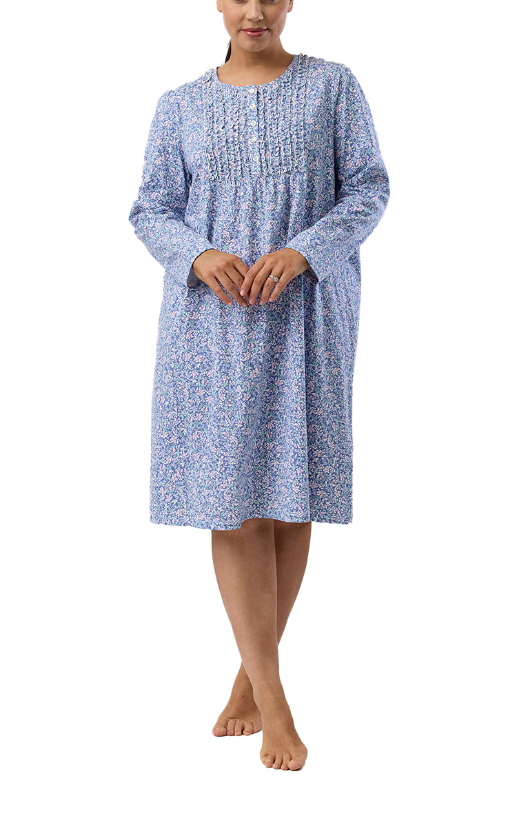 Schrank 100% Cotton Jersey Nightgown with Long Sleeve in Denim Flowerette print SK242F5