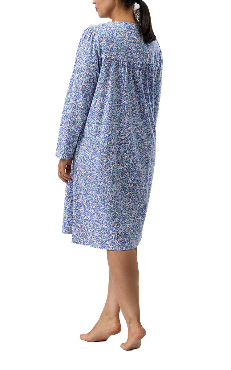 Schrank 100% Cotton Jersey Nightgown with Long Sleeve in Denim Flowerette print SK242F5