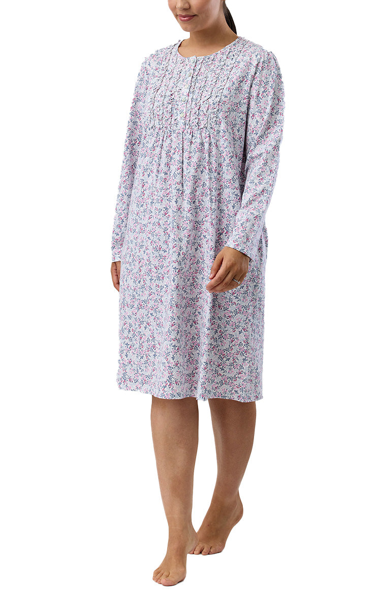 Schrank 100% Cotton Jersey Nightgown with Long Sleeve in Pink Flowerette print SK242F5