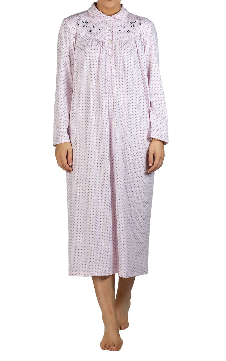 Schrank Polycotton Jersey Embroidered Nightgown With Collar In Pink SK235S