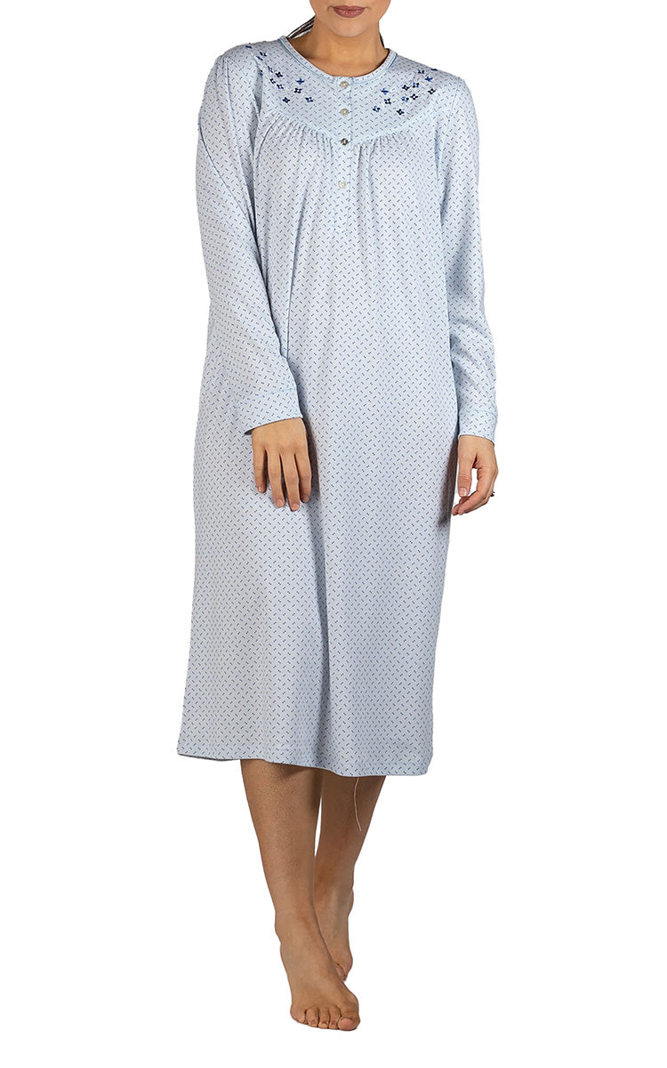 Schrank Polycotton Jersey Embroidered Nightgown In Blue SK236S
