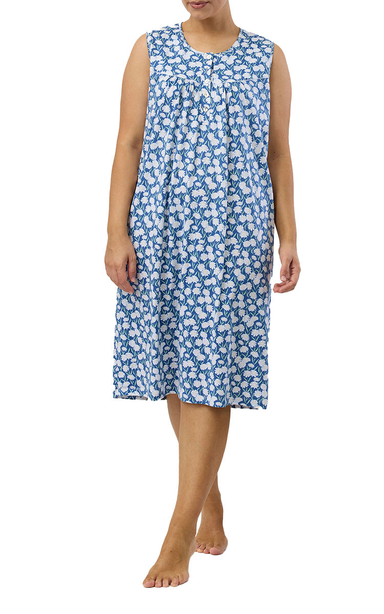 Schrank 100% Cotton Jersey Nightgown Sleeveless in Denim Daisie SK418D