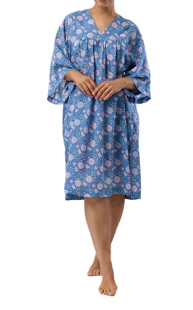 Schrank 100% Lyocell Nightgown with Short Sleeve Kaftan in Denim Boho Print SK705B5