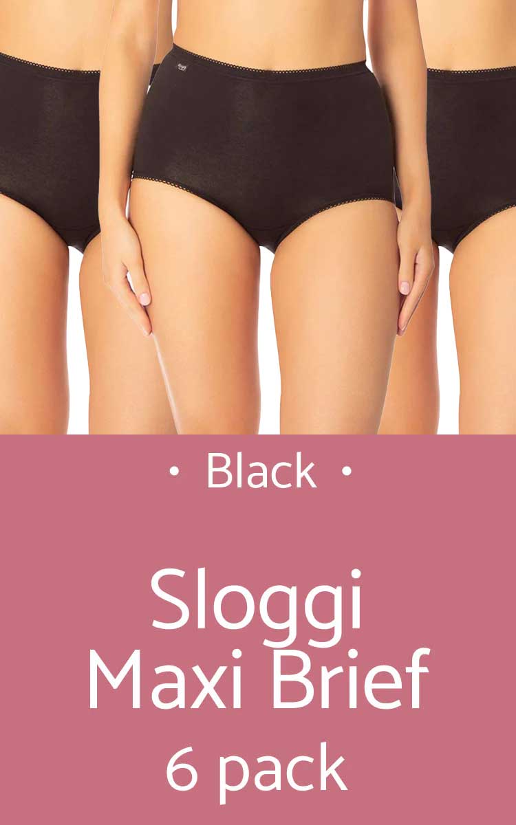 Sloggi 100% Cotton Underwear Maxi Brief 6 Pack in Black