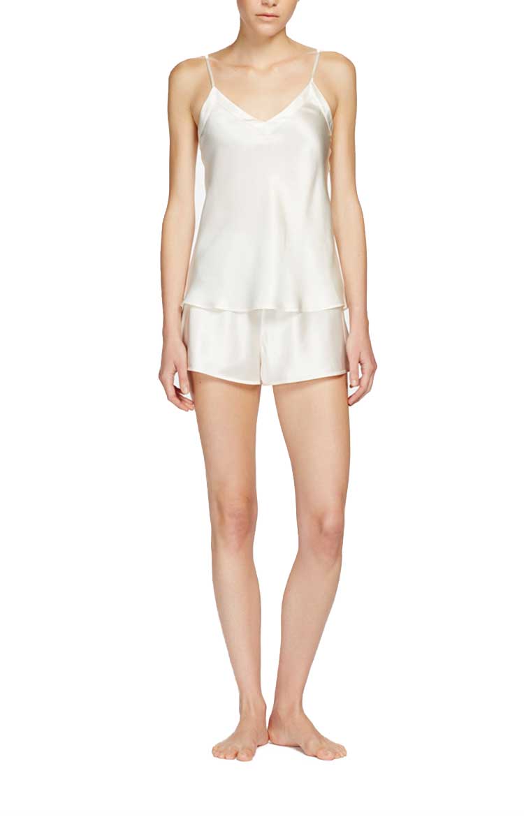 woman wearing ginia silk french knickers in ivory