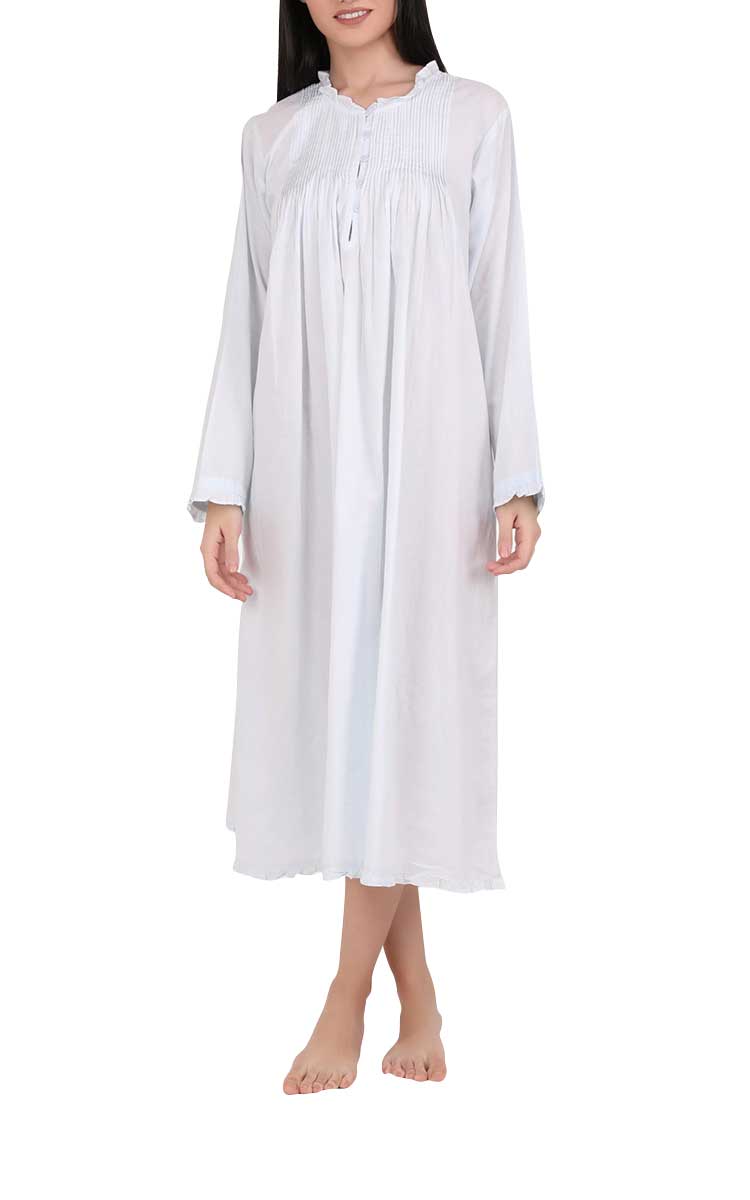 Woman wearing cotton long sleeve winter nightie by Arabella