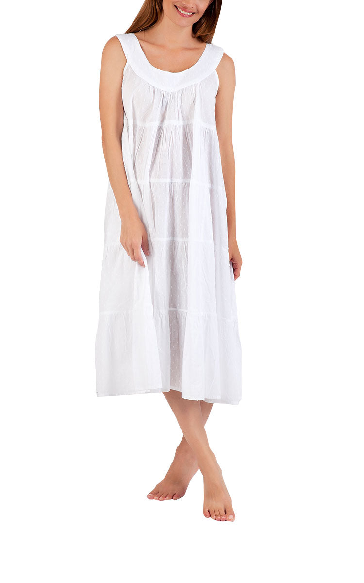 woman wearing Arabella cotton sundress in white
