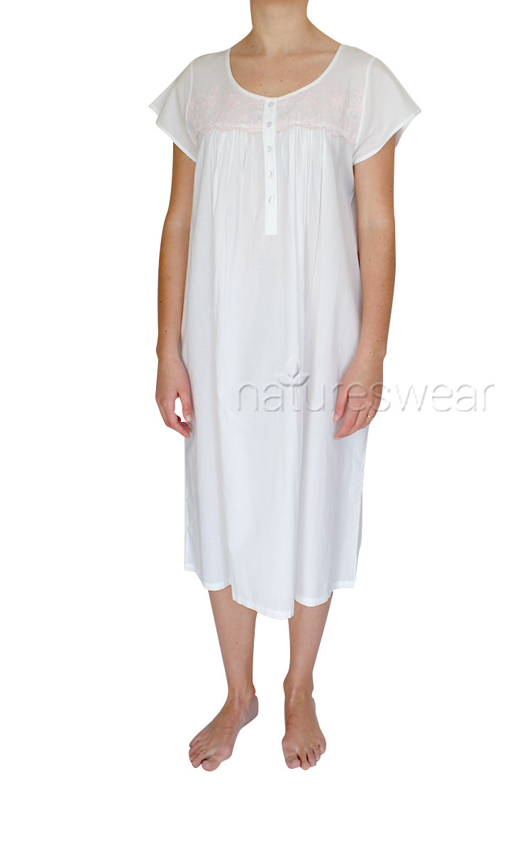 woman wearing French country cotton sleepwear