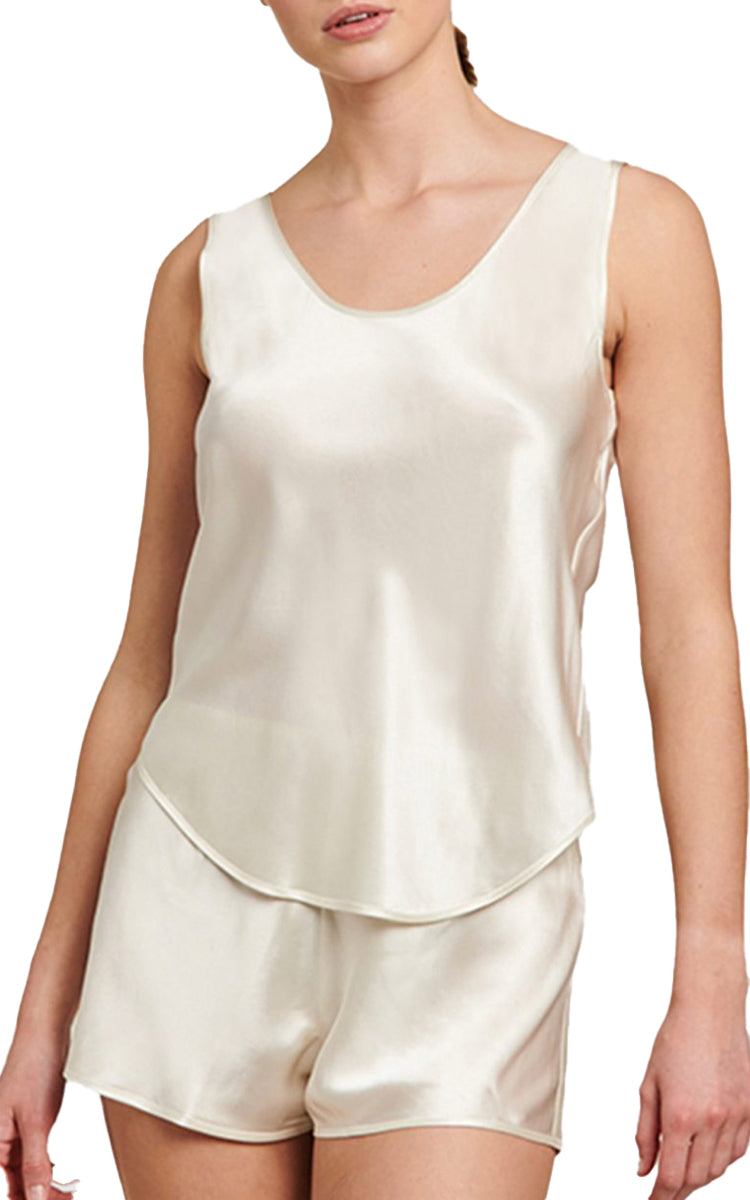 Ginia silk australia Ivory and creme round neck tank singlet for women