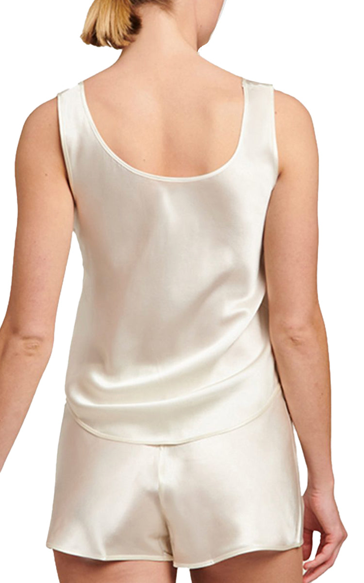 Ginia silk australia Ivory and creme round neck tank singlet for women