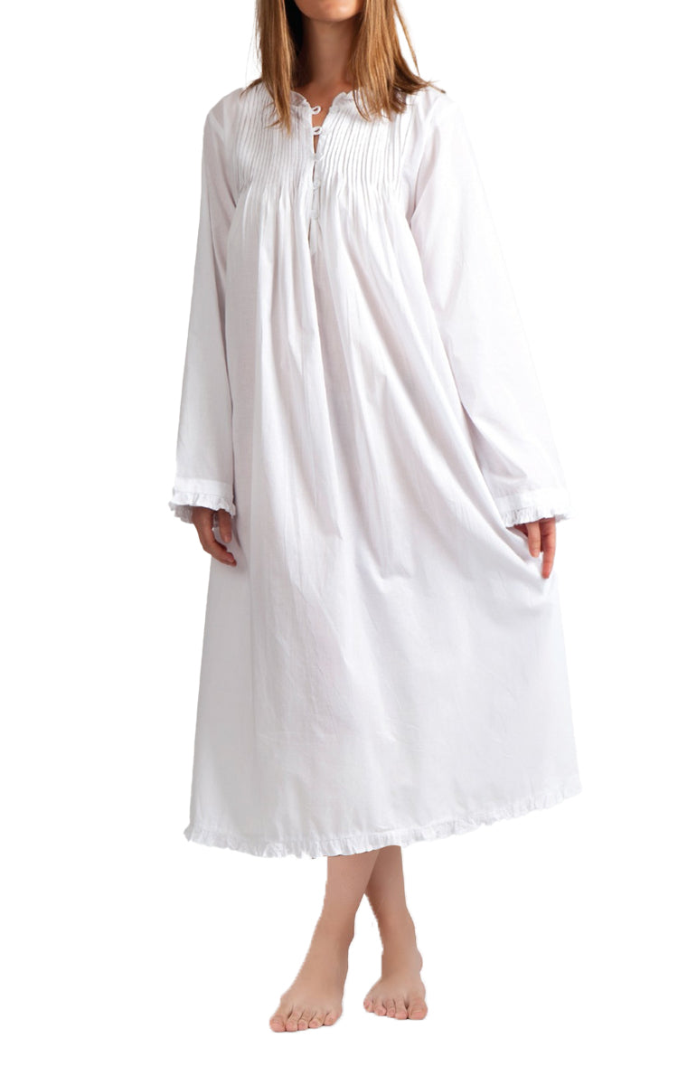 Arabella 100% Cotton Nightgown with Long Sleeve in White MD-757