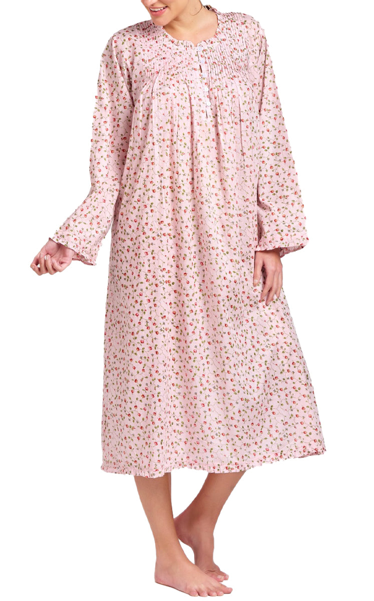 Cotton nightgown for women in pink floral print for sale at natureswear