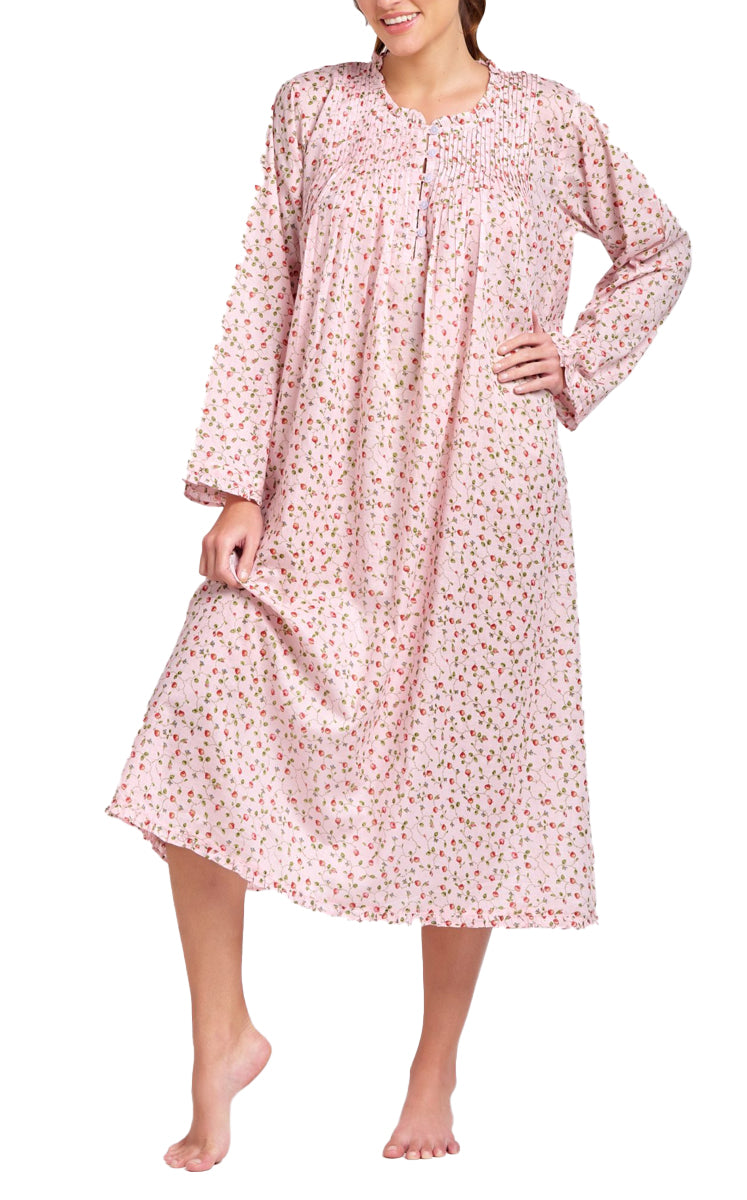 Cotton nightgown for women in pink floral print for sale at natureswear