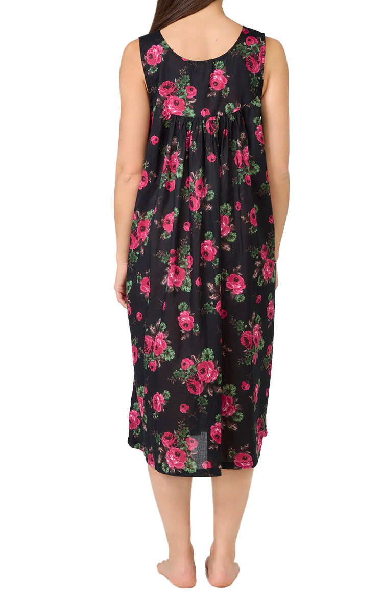Arabella Carmelina 100% Cotton Sleeveless Nightgown In Ebony Rose MD-410P4