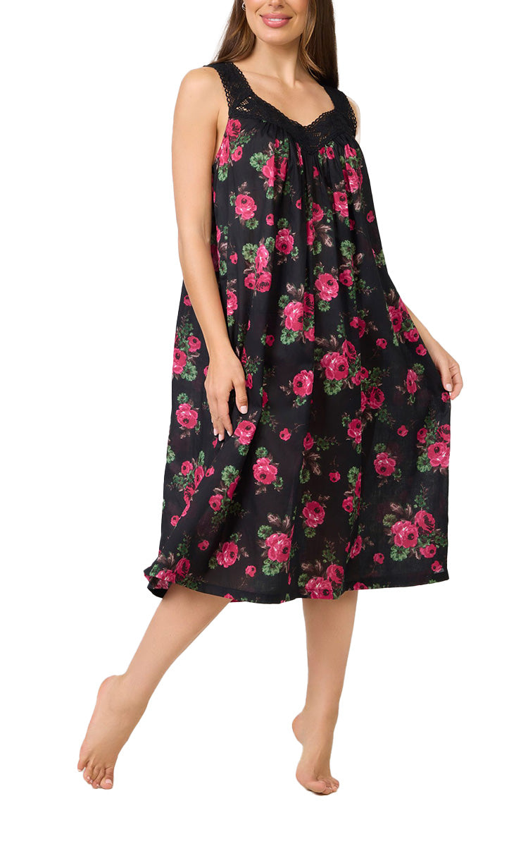 Arabella Carmelina 100% Cotton Sleeveless Nightgown In Ebony Rose MD-410P4