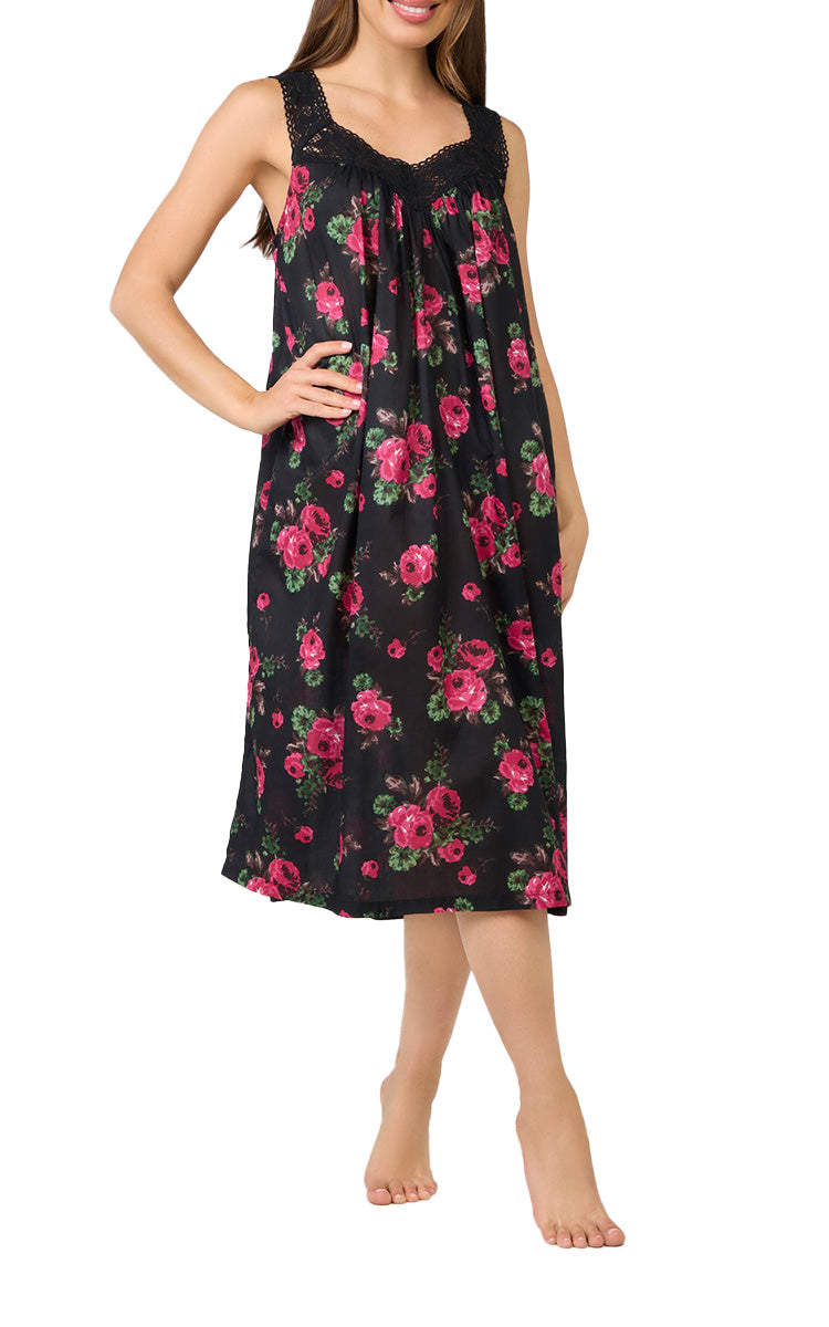 Arabella Carmelina 100% Cotton Sleeveless Nightgown In Ebony Rose MD-410P4