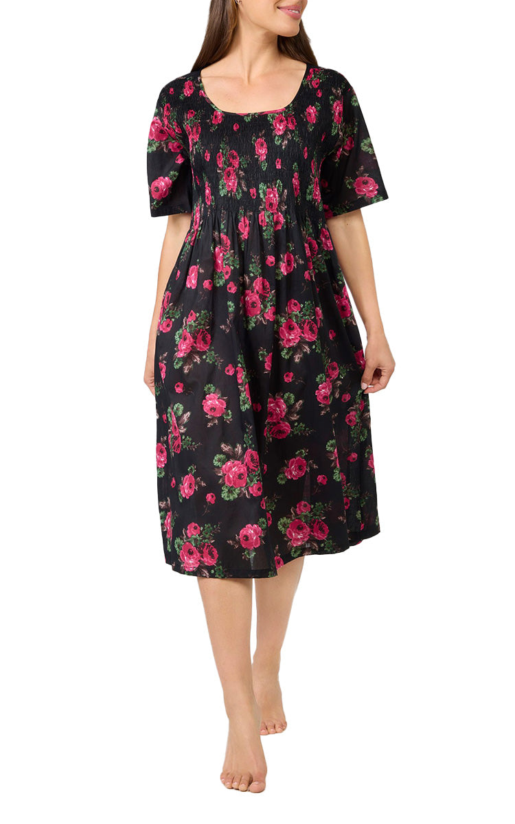 Arabella Angelina 100% Cotton Short Sleeve Nightgown in Ebony Rose MD-83P4