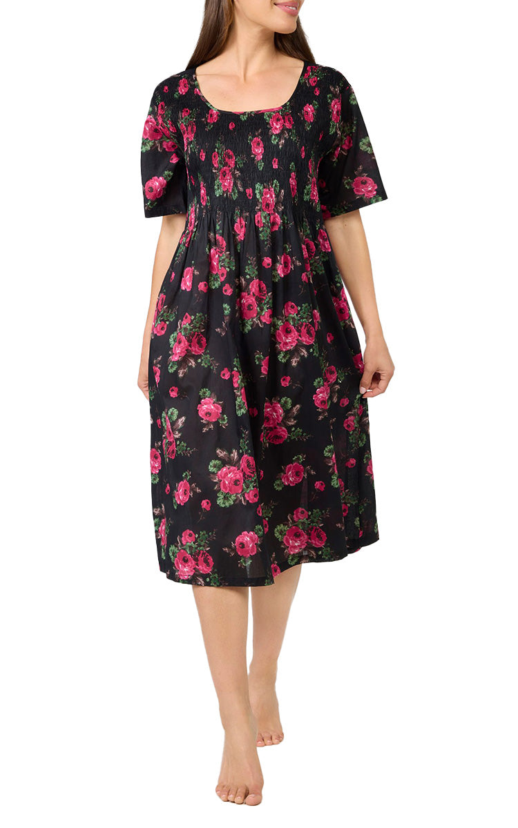 Arabella Angelina 100% Cotton Short Sleeve Nightgown in Ebony Rose MD-83P4