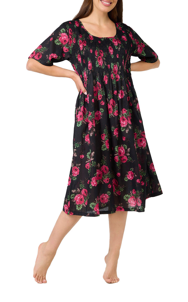 Arabella Angelina 100% Cotton Short Sleeve Nightgown in Ebony Rose MD-83P4