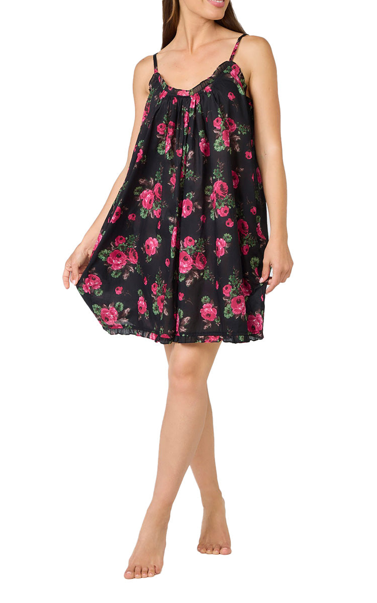Arabella Jessica 100% Cotton Short Nightgown Or Day Dress in Ebony Rose Floral MD-866P4