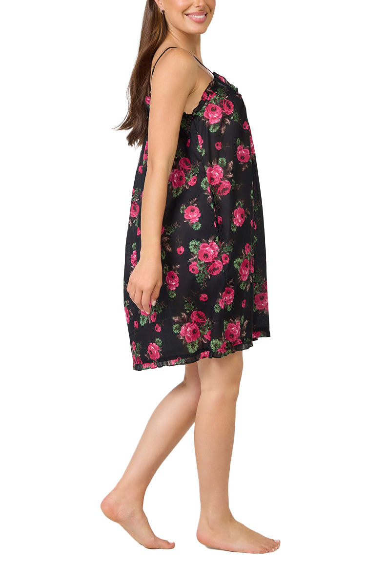 Arabella Jessica 100% Cotton Short Nightgown Or Day Dress in Ebony Rose Floral MD-866P4