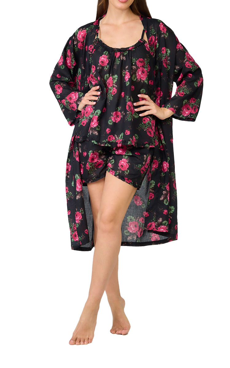 Arabella Sonia 100% Cotton Long Sleeve Robe in Ebony Rose MD-75P4
