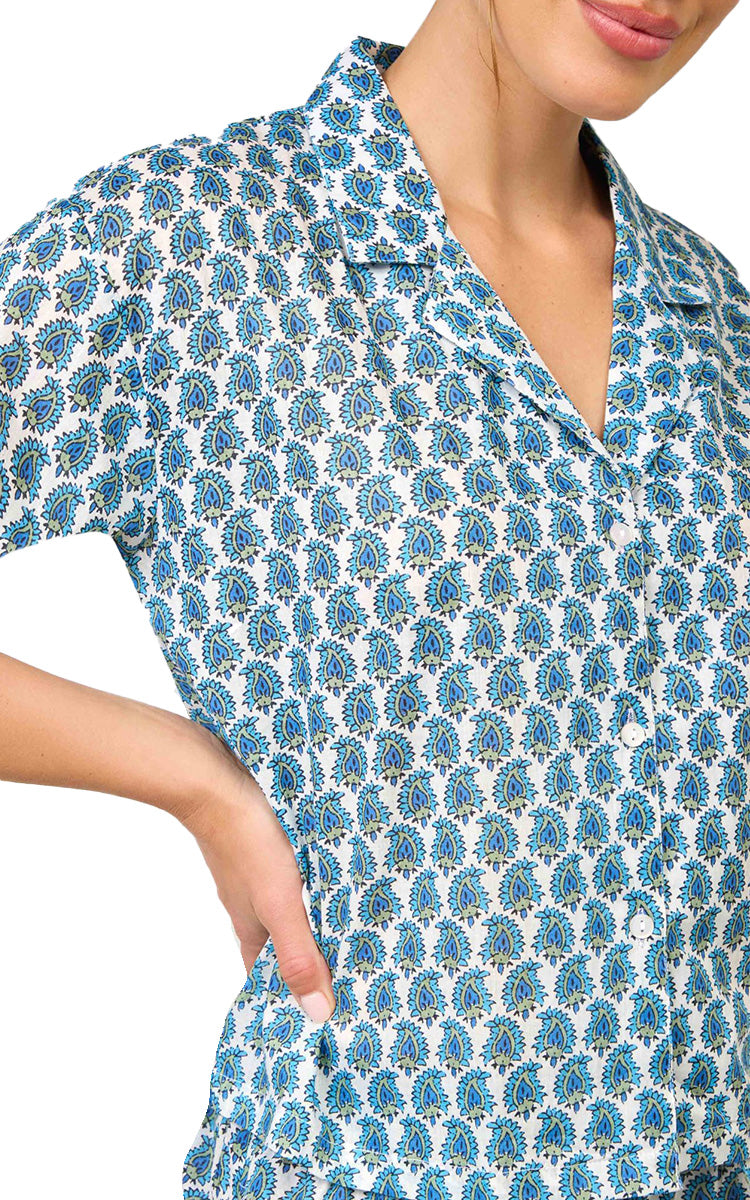 Arabella Chanel 100% Cotton Short Pyjama in Turquoise Paisley Print MD-732F6