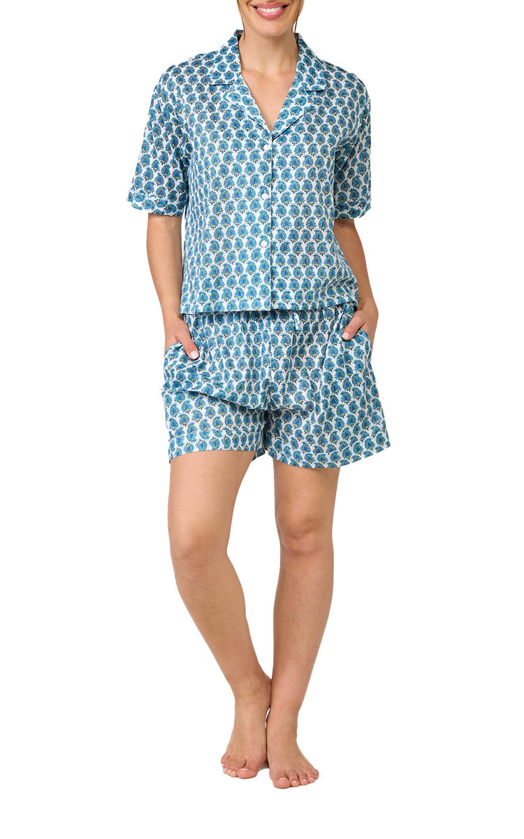 Arabella Chanel 100% Cotton Short Pyjama in Turquoise Paisley Print MD-732F6