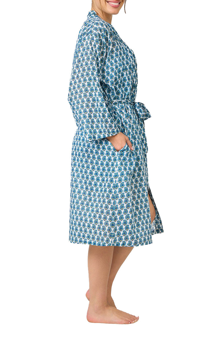 Arabella Sonia 100% Cotton Long Sleeve Robe in Turquoise Paisley MD-75F6